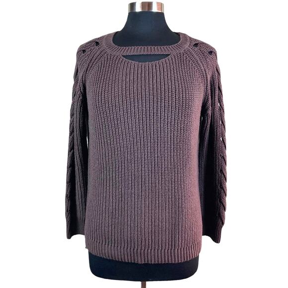 Altar'd State Brown Gretchen Braided Cutout Sweater Size Medium Chunky Knit - Picture 1 of 9